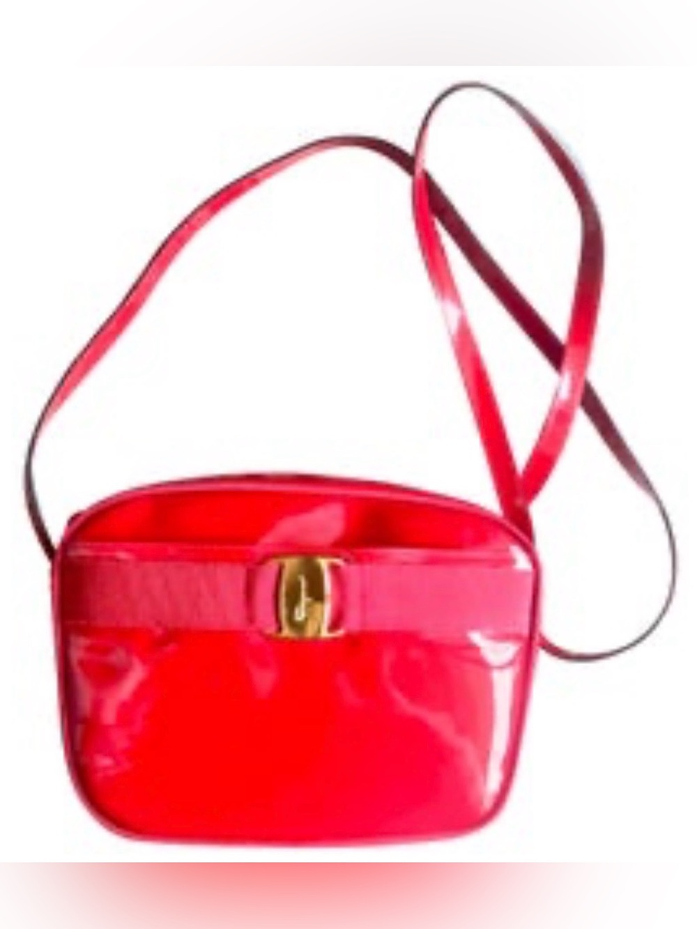 1990s Vintage Salvatore Ferragamo Vara collection Red Patent leather Bag